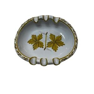 Guido Gambone Vtg Italian Ceramic Ashtray Grape Leaf Design Yellow Mustard White